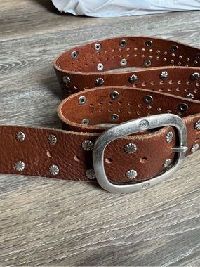 Ag Adriano Goldschmied Brown Leather Studded Belt with Silver Buckle